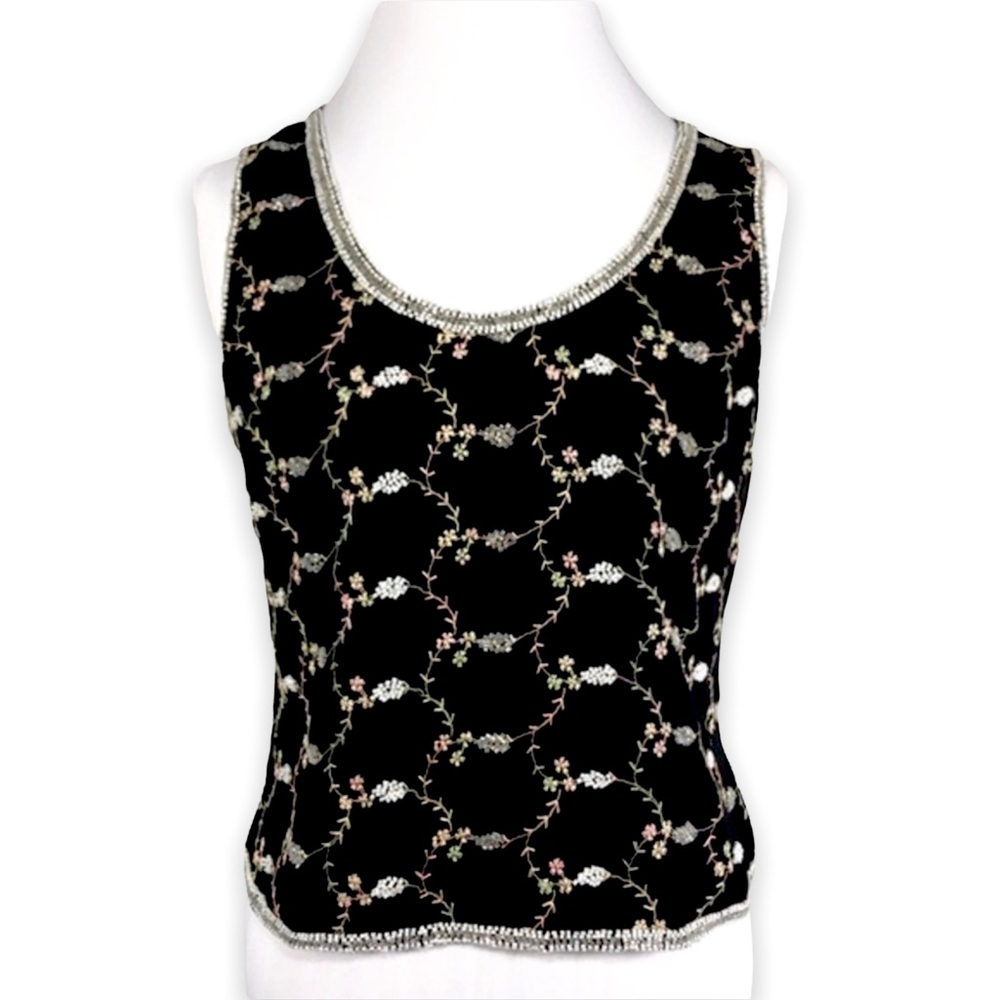 Camille Marie Black Beaded Cami Top Size M